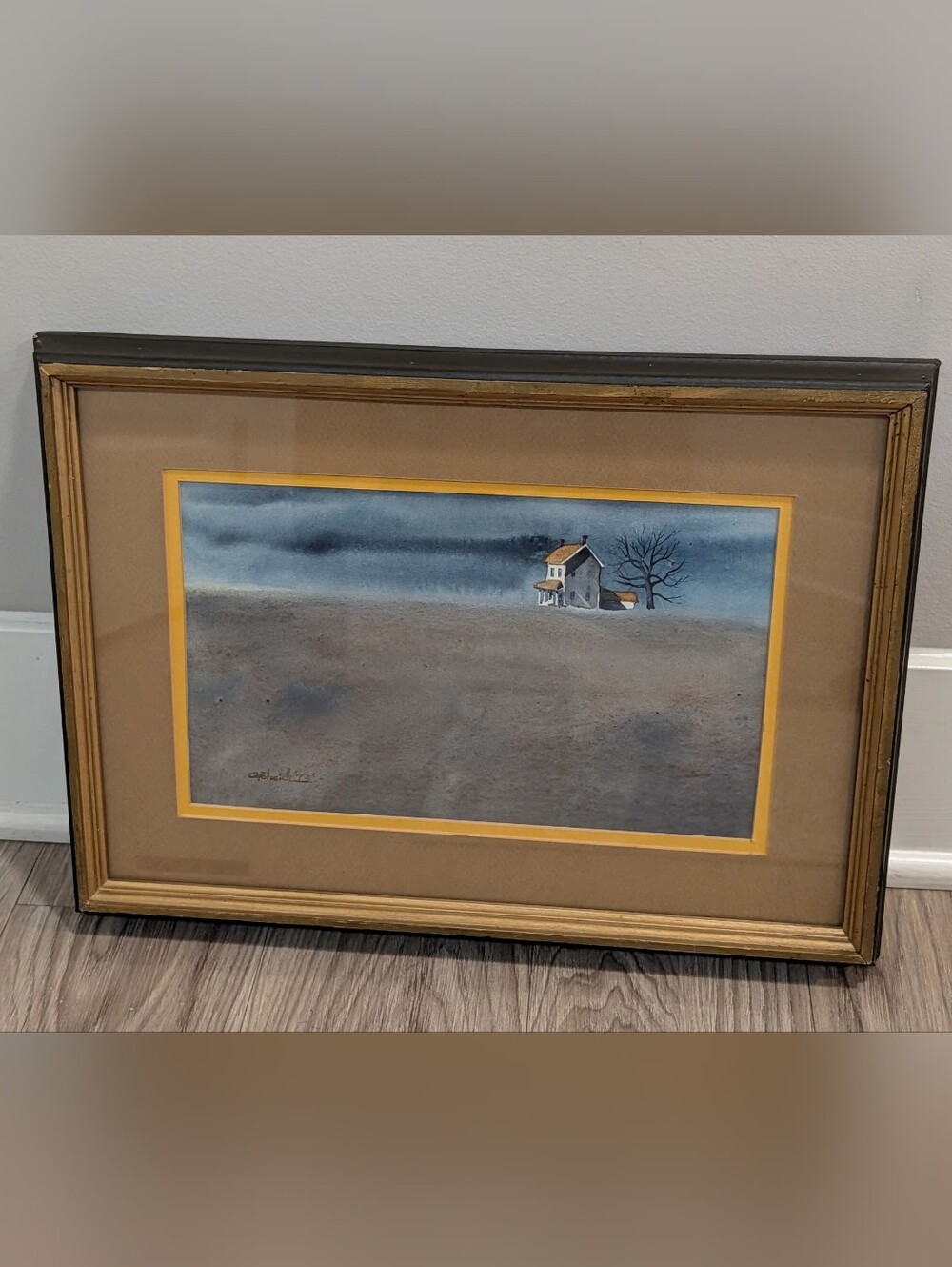 1973 Framed Original Signed Nelson Oestreich Lone House Watercolor Painting Art
